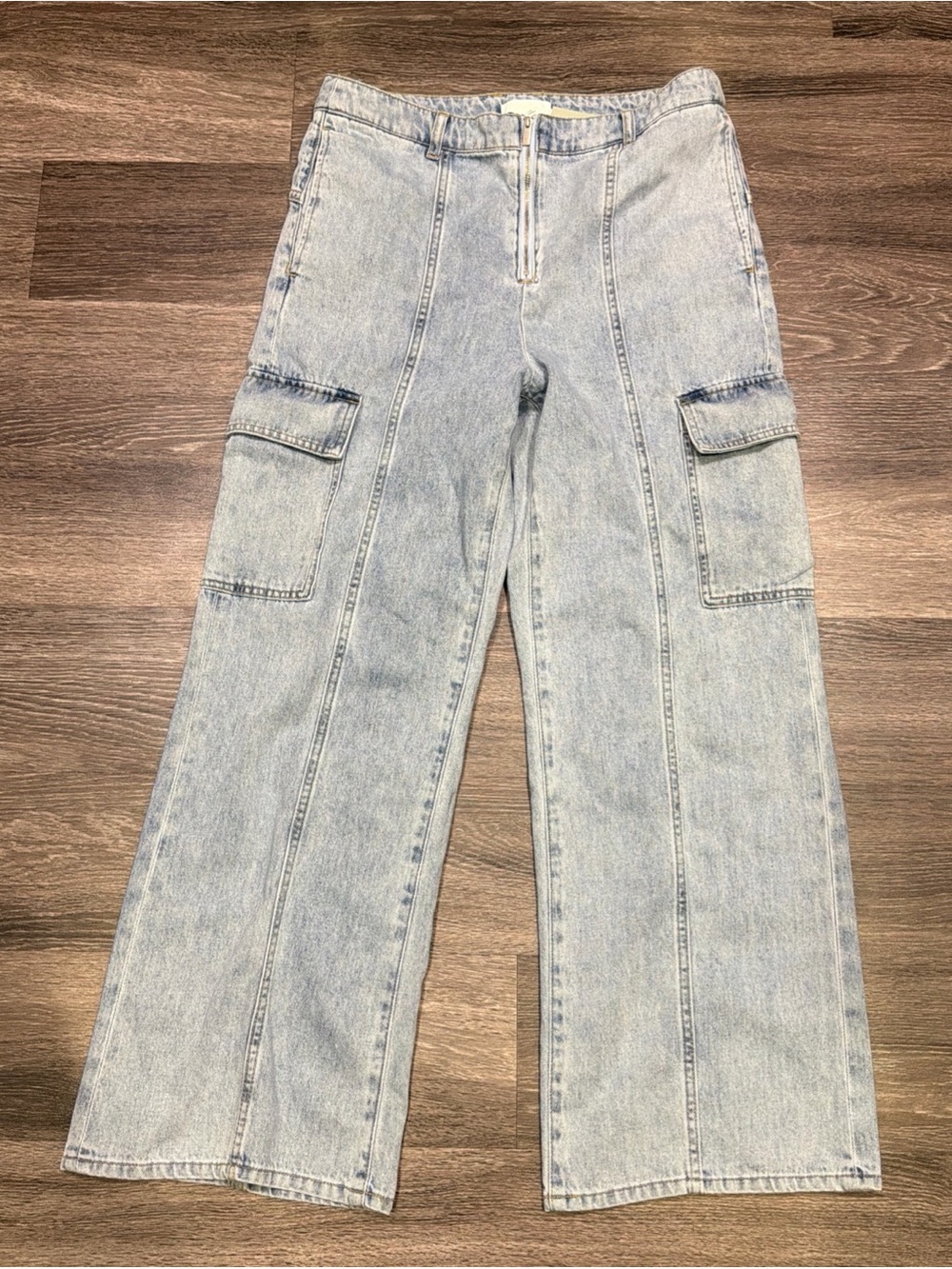 H&M Jeans Zipper Cargo Baggy Wide Leg Blue Women’s 10 NWT